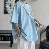 Men's Clothing Oversized Fashionable Street Casual Man Young Style Loose Solid Color Pullovers Round Neck Handsome T-Shirts