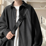 White Long Sleeved Shirt Men Fashion Black Casual Shirt Men Streetwear Korean Loose Pleated Shirt Mens Ice Silk Shirts M-3XL