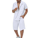 Summer Casual Men's Set Lightweight And Comfortable Men's Clothing Pocket Lapel Short-sleeved Shirt And Shorts Two-piece Suit