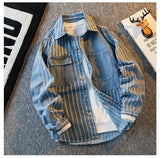 American Striped Spliced Denim Jacket Men 2025 Autumn Trendy Handsome Men Women Casual Loose Work Shirt Jacket Aesthetic Chic