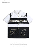American Retro Racing Suit Short-sleeved Shirt Men Korean Version 2025 New Fashionable High-end High-art Motorcycle Style Top