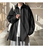 White Long Sleeved Shirt Men Fashion Black Casual Shirt Men Streetwear Korean Loose Pleated Shirt Mens Ice Silk Shirts M-3XL