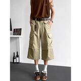 Summer Casual Pants Men Retro Pocket Wide Leg Pants Men Japanese Streetwear Hip-hop Loose Cargo Pants Man Cropped Trousers