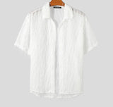 Men Shirt Tassel Chiffon Transparent Lapel Short Sleeve Sexy Men Clothing Summer Streetwear Party Fashion Camisas