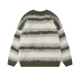 Striped Plush V-neck Sweater Men's Loose Casual Brushed Knit Trendy Couple Versatile Comfortable Harajuku High Street Cardigan