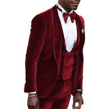 Velvet Suit Men One Button Wedding Groom Tuxedos Shawl Lapel Groomsmen Men Formal Prom Suits (Jacket+Pants+Vest+Tie)