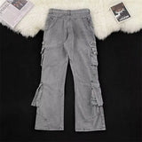 Men Straight Leg Cargo Workwear Jeans Multi Pocket Tactical Pants Durable Denim Trousers Outdoor Utility Casual Mens loose pants