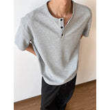 Summer Short Sleeved T-shirt Men Black White Casual T Shirt Men Streetwear Korean Loose Round Neck Button T Shirt Mens Top
