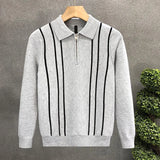 Men's Jersey Luxury Polo Neck Zipper Knit Sweater Casual Fashion Solid Color Long Sleeve Pullover Premium Quality Knitwear M-3XL