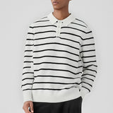 New American Trendy Men Polo Neck Sweaters Light Luxury Striped Knit Long Sleeve Pullover Tops High Quality Loose Knitwear M-3XL