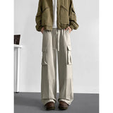 Spring Unisex Loose Wide Leg Cargo Pants Elastic Waist Side Pocket Workwear Casual Wear Trendy Men Women Outdoor Comfort Pleats
