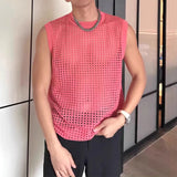 New Men Casual Hollow Out Tank Tops Sexy Transparent Solid Color Sleeveless Tees Fashion Fitness Vest Breathable Mesh Gym Tops