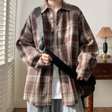 2025 Spring New Casual Plaid shirt Men's Loose Streetwear Long-sleeved Shirt Retro Shirts Men Classic American style shirt