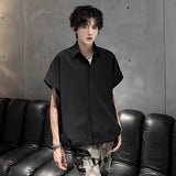 Simple Men's Shirts Turn-down Collar Pocket Solid Color Casual Tops Single Breasted Loose Male Shirt Korean Style
