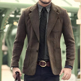 Men's Blazer 2 Button Classic Herringbone Jacket Steampunk Style Outerwear Winter Youth Clothes Suit for Men