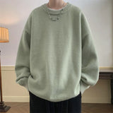 New Japanese Retro Men Knitted Sweater Light Luxury Casual O Neck Solid Color Long Sleeve Pullovers Loose High Street Knitwear