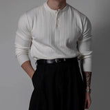 Men's Knitted Henry Sweater Light Luxury Solid Color Long Sleeve Pullover American Vintage Autumn Premium Quality Knitwear M-3XL