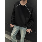Spring Men Sweatshirts Metal Zipper Solid Color Casual O Neck Fashion Oversize Streetwear Hip Hop Male White/Black
