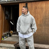 Hooded Sweatshirt Men's Autumn Winter Velvet Two-piece Set American Oversize Loose Casual Sweatpants Suit Aesthetic Streetwear