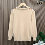 British Retro Men's Knitted Polo Shirt Light Luxury Patchwork Slim-fit Long Sleeve T-shirts Autumn Leisure Business Tops M-3XL