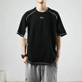 Trendy Short Sleeved T-shirt Men's Simple Summer Cotton Half Sleeved Top Japanese Patchwork Sports Casual T-shirt Fitness Design