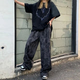 American men and women trendy and personalized straight tube spring/summer thin print loose couple retro wide leg casual pants