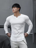 Tops Slim Fit T Shirts for Men Black Running Male Clothes Gym Tight V Neck Oversize Big Size Elasticity Korean Luxury Casual New
