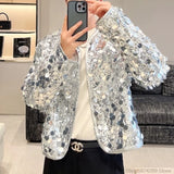 Shiny Sequins Jacket for Men Black Silver Sparkle Long Sleeve Casual Bomber Jacket Male Party Club Fashion High Street Coats