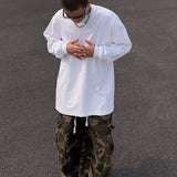 European Style T-shirts Streetwear Baggy Solid O-neck Full Sleeve Men's Clothing Comfortable Fashion All-match Inner Wear Cozy