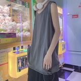 Hole Tanks Men Baggy Simple Harajuku Chic Teens Fashion High Street Clothes All-match Korean Style Casual Tops O-neck Breathable