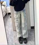 American style trendy retro multi pocket denim workwear pants men and women summer new popular washed wide leg casual pants y2k