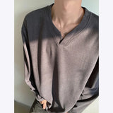 Autumn Long Sleeved T-shirt Men Fashion V-neck Pullover T Shirt Men Streetwear Korean Loose Pullover T Shirt Mens Top M-3XL