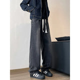 Men's Jeans Elastic waist pull rope Korean Fashion Spring Straight Denim Pants Washed Cotton Retro Wide Leg Jean Trousers