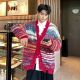 Winter Irregular Knitted Sweaters Man Loose Stripe Cardigan Color Block  Oversized Sweater Woman Y2K Harajuku Knit Coats Tops
