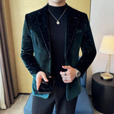 Korean Style Men Blazer Luxury Fit Slim Jacket Velvet Sparkling Dots High Quality Designer Suit Coat Male