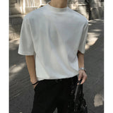 Summer Cotton Short Sleeved T-shirt Men Black White Casual T Shirt Men Korean Stand Up Collar Tshirt Mens Top Plus Size 5XL