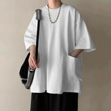 Men's Pocket Patchwork O-Neck Solid Short Sleeve T-Shirts Loose Fashion Summer New Plus Size Basic Tops Trend Casual Men Clothes