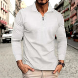 Men's Business Casual Polo Long Sleeve T-shirt spring and autumn Twill jacquard zipper polo shirt Comfortable and Breathable Top