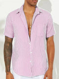 Spring Summer New Casual Shirts Mens Fashion Buttoned Turn-down Collar Striped Shirt For Men Vintage Loose Cardigan Tops