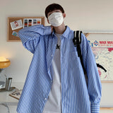 Preppy Striped Shirts Men Long Sleeve Handsome Harajuku Temper Korean Style Fashion Clothing Camisas All-match Casual Vintage