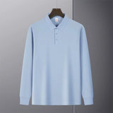 New American Retro Men Polo Shirt Light Luxury Solid Color Slim-fit Commuting Long Sleeve T-shirt Leisure Business Pullover Tops