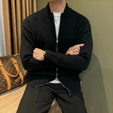 Japanese Stand Collar Men Cardigan Jacket Light Luxury Trendy Knitted Zip-up Long Sleeve Sweater Coat Premium Quality Knitwear