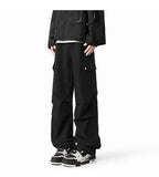 Black Casual Pants Men Fashion Retro Pocket Cargo Pants Men Japanese Streetwear Hip-hop Loose Straight Pants Mens Trousers