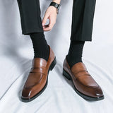 Ripe young men's simple genuine leather loafers elegant business fashion black formal luxury one foot casual office shoes