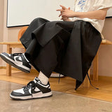 Men Pants New Fashion Solid Color Baggy Japanese High Street Chic Ankle Length Culotte Trousers Students Aesthetic Techwear