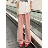 Summer Pink Thin Pants Men Fashion Black Casual Pants Men Streetwear Hip-hop Loose Wide Leg Pants Mens Ice Silk Trousers