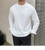 New Autumn Fashion Men T-shirt Light Luxury Solid Color Long Sleeve Tops Leisure Streetwear Casual O Neck Basic Shirts M-3XL