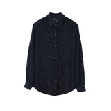 Black Transparent Gauze Shirt Men Handsome Fashion Casual Streetwear Loose Long Sleeve Turn-down Collar Blouse Men's Clothing