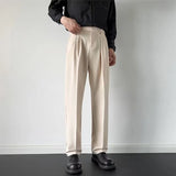 Men's Luxury Fitting Well Draped Baggy Suit Pants Casual Button Solid Color Straight Premium Dress Pants Urban Business Trousers