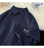 Gmiixder Bubble Yarn Embroidered Shirt Short-sleeved Summer Thin Breathable Quick-drying Beach Shirt Couple Half-sleeved Jacket